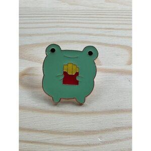 Frog Eating Fries Enamel Pin Cute Gold-Tone Backing